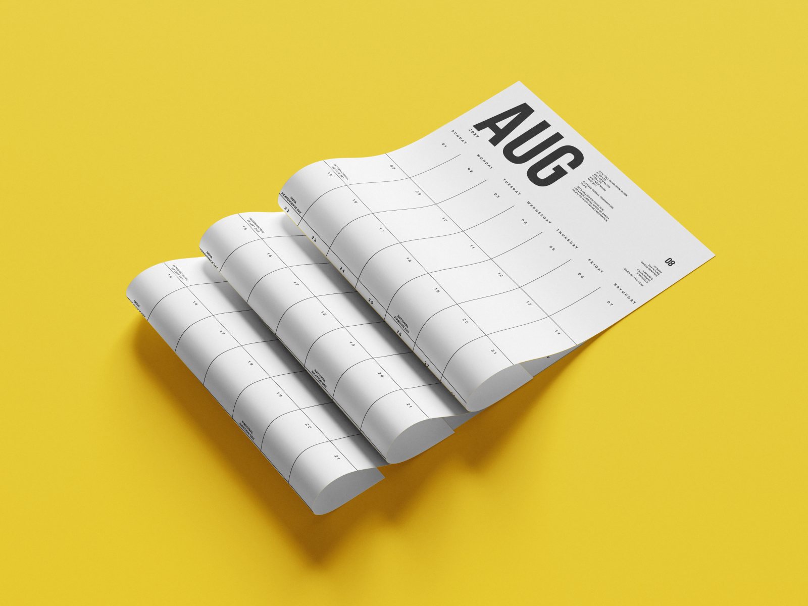 08 Left calendar, August 2027