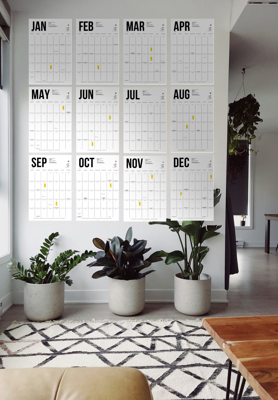 08 Left calendar, all twelve months on a wall