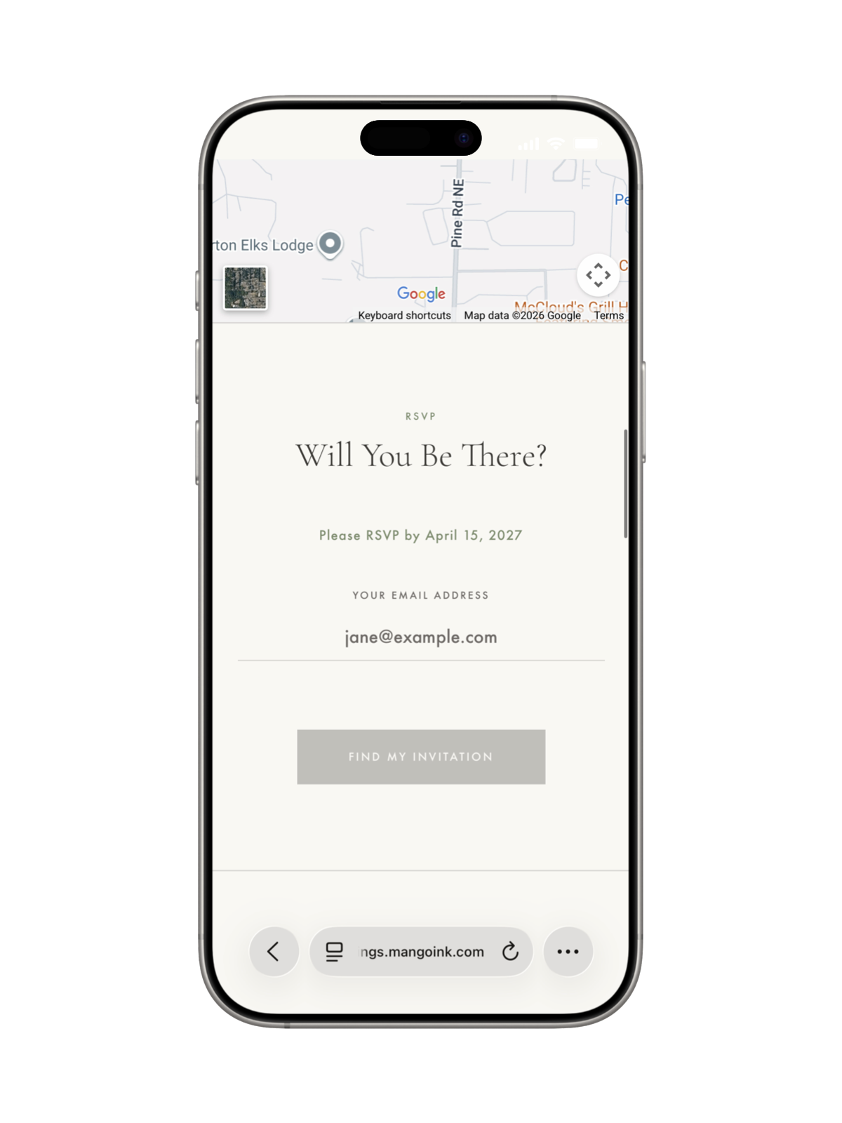 RSVP form on Amara & Julian wedding site