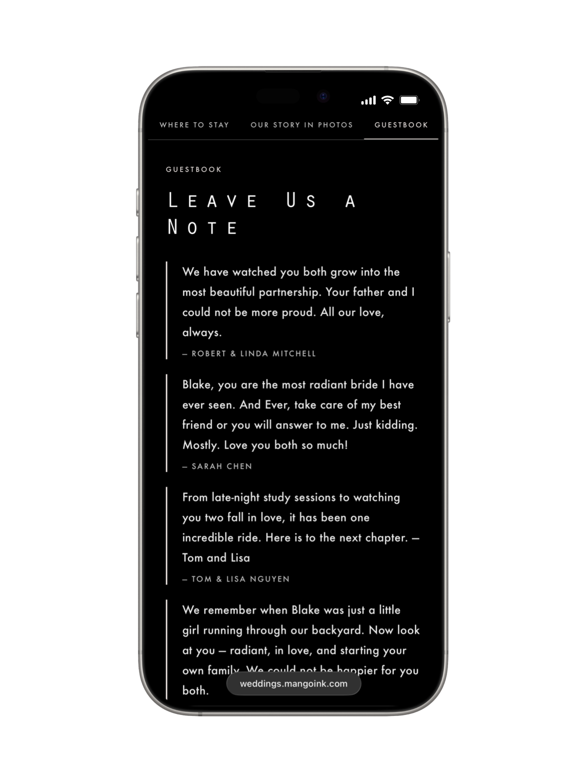 Guestbook on Blake & Ever wedding site