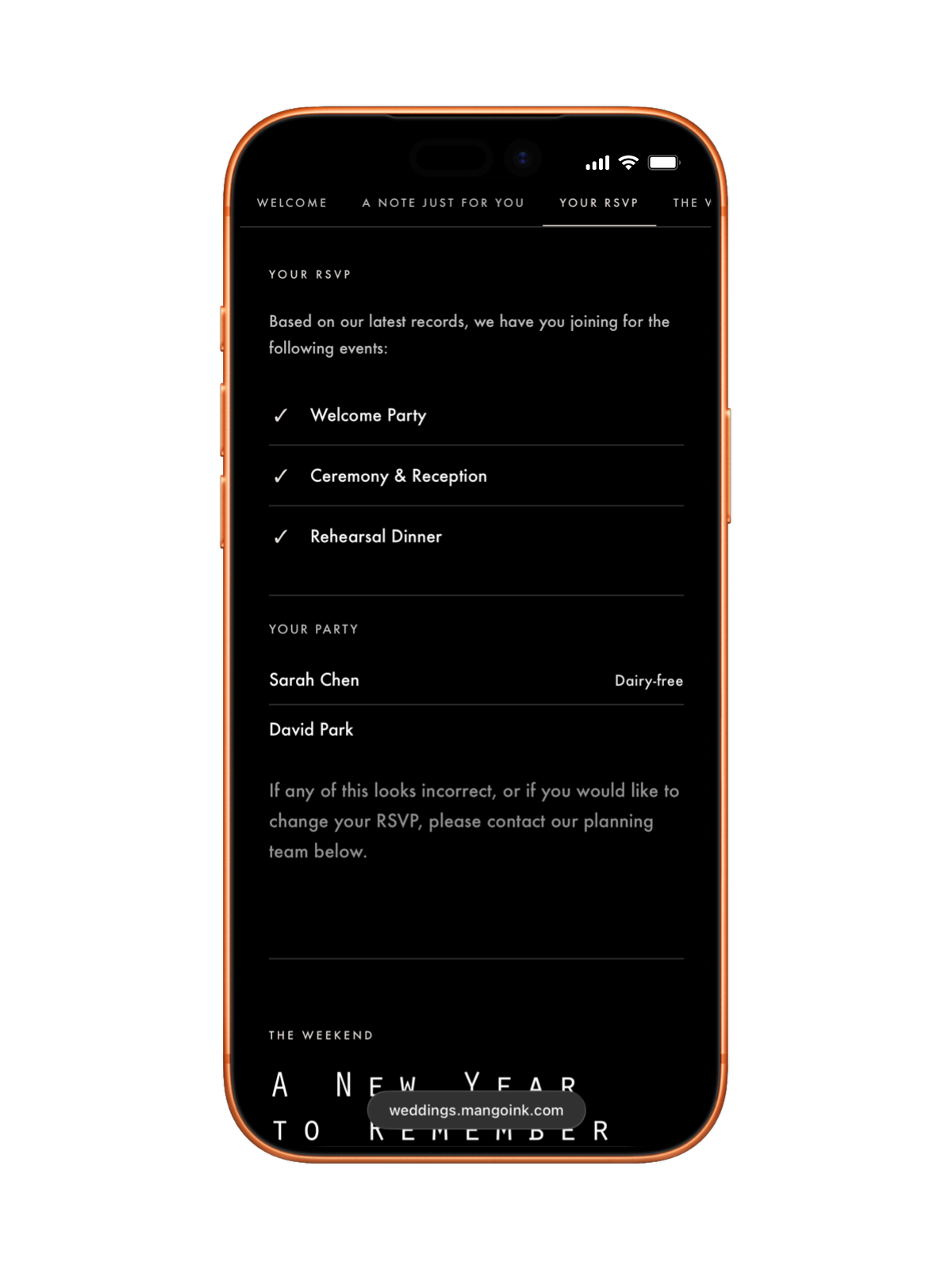 RSVP attendees on Blake & Ever wedding site