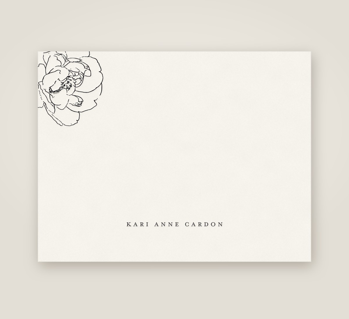 Peony flat note in gold foil with an ebony envelope